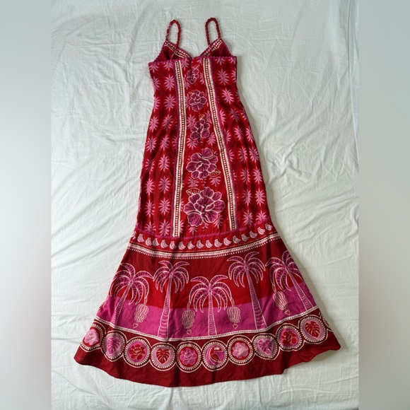 Farm Rio Red Pink Palm Floral Boho Maxi Dress XS Summer Vacation Festival - Picture 2 of 13